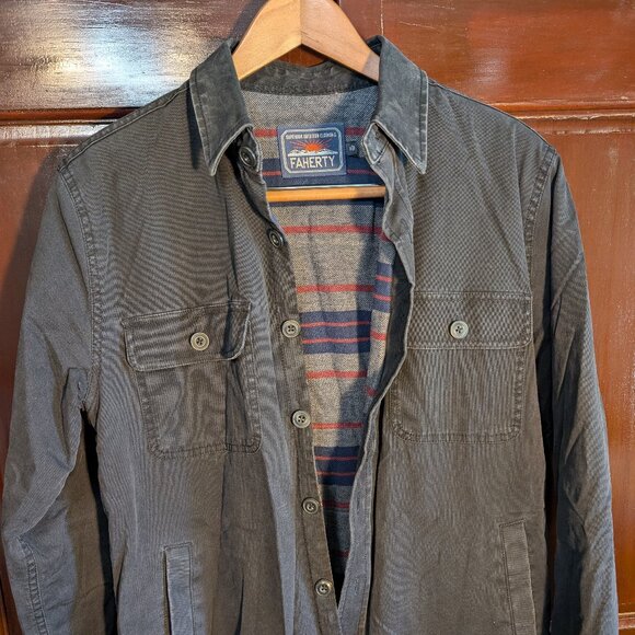 Faherty Blanket Lined Canvas Shirt-Jacket - Washed Black - Small - Picture 1 of 5